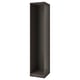 A tall, dark grey PAX wardrobe frame by ikea. Its rectangular, made of particleboard, and designed for custom closet setups.