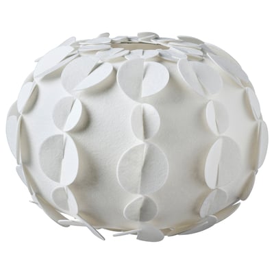 White PEKTOLIT lamp, sea urchin-shaped shade, flat-pack design, diffused light.