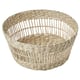 Option: A round, handwoven basket named PENNFISK. Made from natural sedge, its ideal for bread or fruit, with a rustic, earthy design.