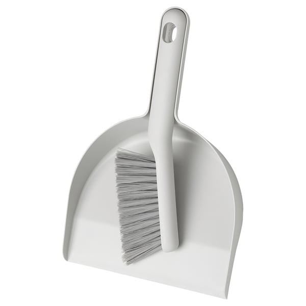 PEPPRIG: silver dustpan with brush, pet & polypropylene, angled for easy cleaning, attachable brush.