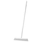 Gray floor squeegee with aluminum handle, ideal for cleaning bathrooms and kitchens, with a hanging hole.