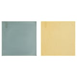 Two PEPPRIG microfibre cleaning cloths, one blue, one yellow, rectangular with rounded corners, displayed side by side.