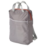 A gray PIVRING backpack with mesh pocket, made from recycled polyester.