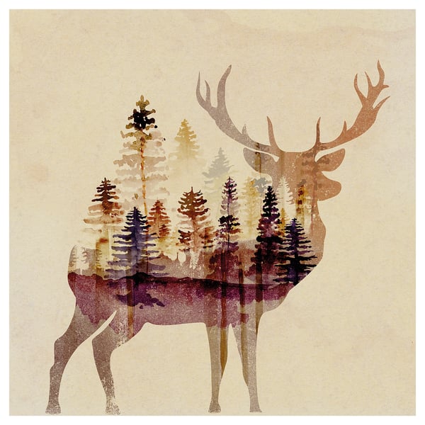 PJÄTTERYD canvas: deer, forest, natural colors shortened to: PJÄTTERYD canvas: deer, forest, natural