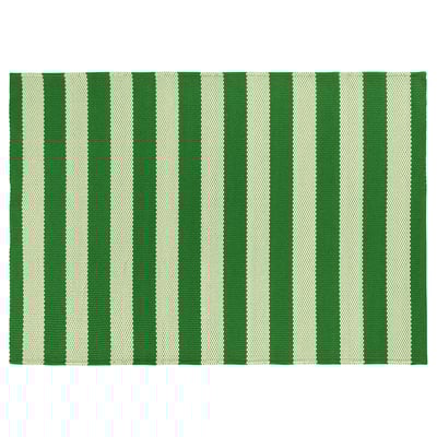 A green and beige striped PLATÅGUPP rug, rectangular with a textured design.
