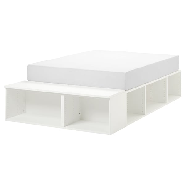 White PLATSA bed with storage, modern design, fiberboard, functional & space-saving.