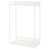 White PLATSA wardrobe with metal mesh shelves, no doors or drawers.