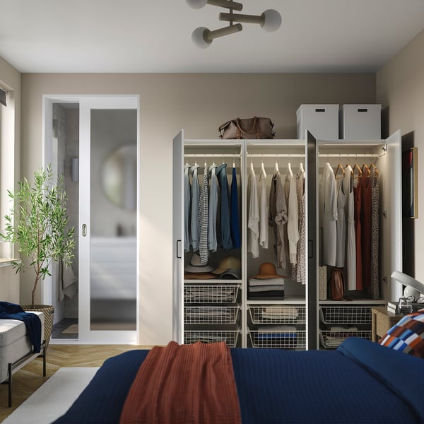 PLATSA Wardrobe with 3 doors, white/SKATVAL dark grey, 180x57x181 cm