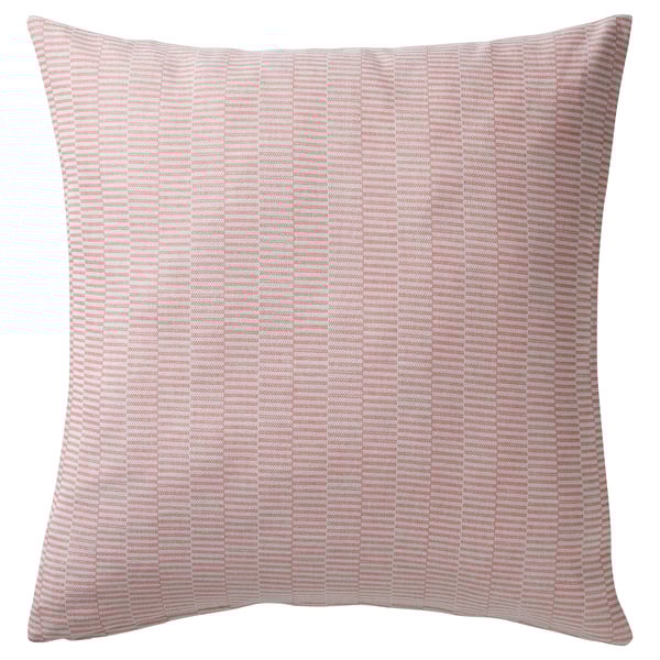 PLOMMONROS red/offwhite cushion, square, cotton, stripe pattern.