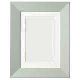 Greenish-silver photo frame, simple design, rectangular shape.