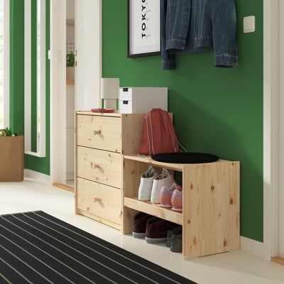 RAGGBERG Bench with shoe storage, pine, 60x35x45 cm