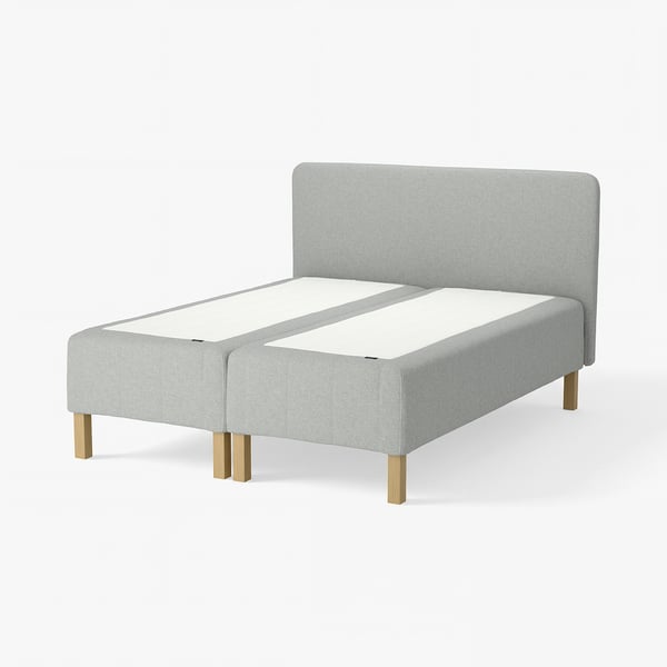 RÅHOLMAR Pocket spring mattress bse, 5 zones, incl leg and headboard medium firm/Tibbleby beige/grey, 180x200 cm