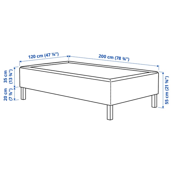 RÅHOLMAR Pocket spring mattress bse, 5 zones, incl leg and mattress pad firm/Kilanda dark blue Nordberget, 120x200 cm