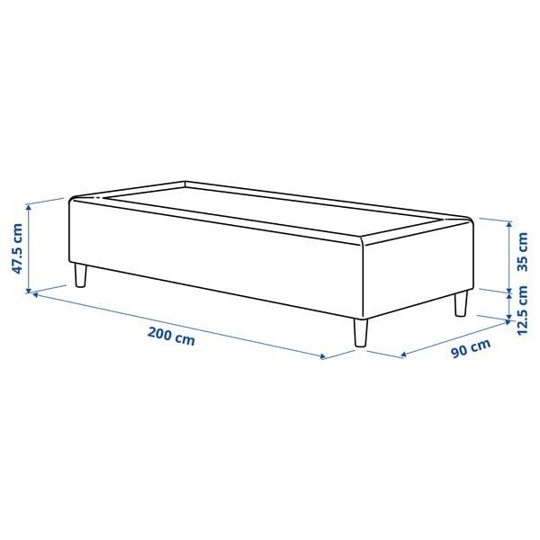 RÅHOLMAR Pocket spring mattress bse, 5 zones, incl leg and mattress pad medium firm/Kilanda dark blue Nisseholm, 90x200 cm