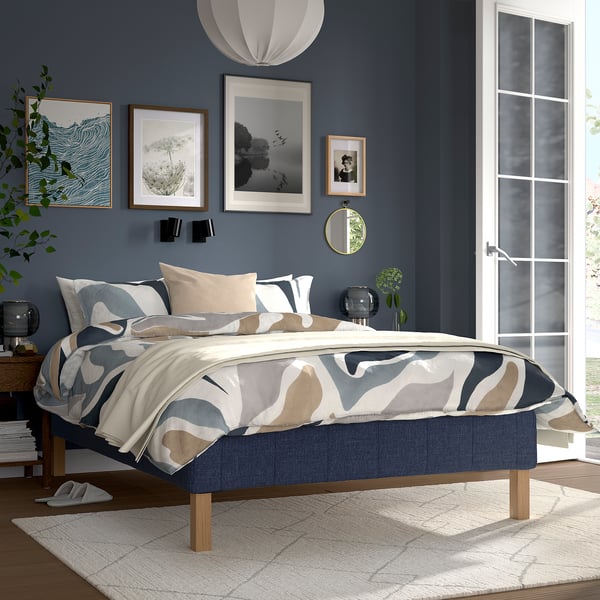 RÅHOLMAR Pocket spring mattress bse, 5 zones, incl leg and mattress pad medium firm/Kilanda dark blue Norrsele, 120x200 cm