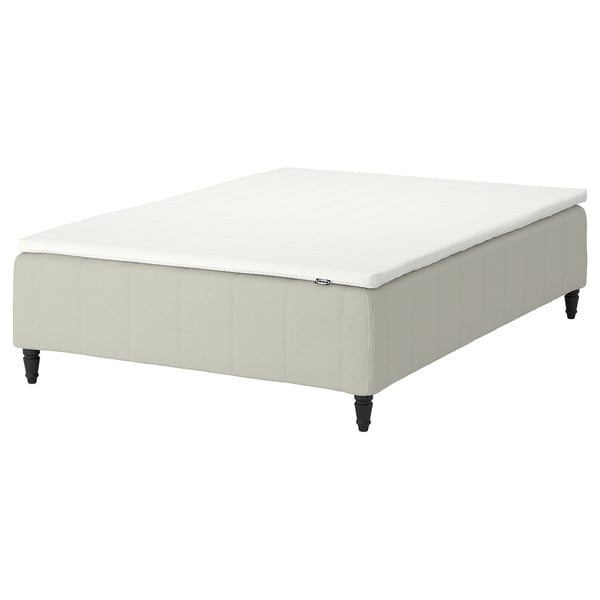 RÅHOLMAR bed: white, fabric, rectangular, padded with wooden legs.