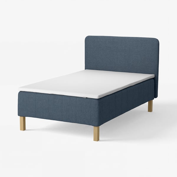 RÅHOLMAR Pocket spring mattress bse, 5 zones, incl leg, mattress pad and headboar firm/Kilanda dark blue Nordberget, 140x200 cm