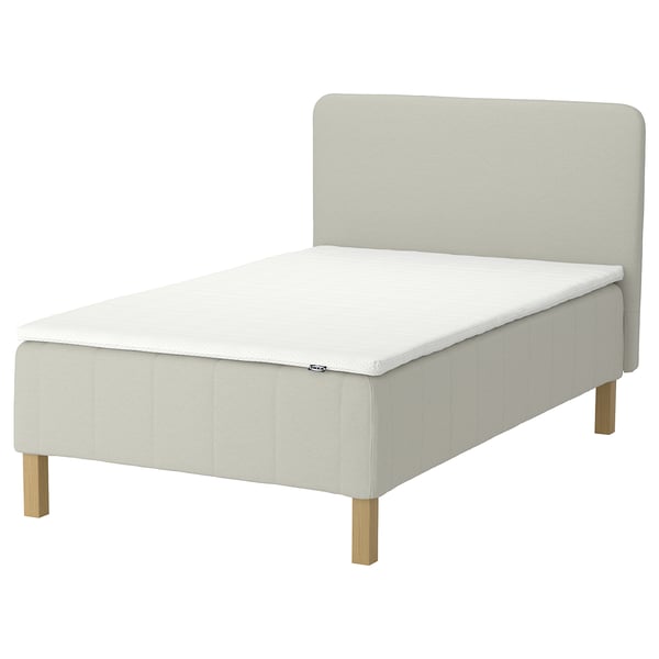 RÅHOLMAR Pocket spring mattress bse, 5 zones, incl leg, mattress pad and headboar firm/Knisa light beige Nisseholm, 120x200 cm