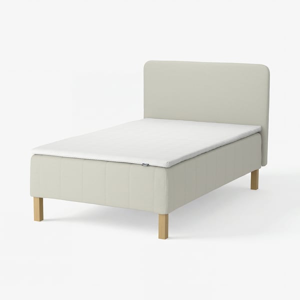 RÅHOLMAR Pocket spring mattress bse, 5 zones, incl leg, mattress pad and headboar firm/Knisa light beige Nisseholm, 120x200 cm