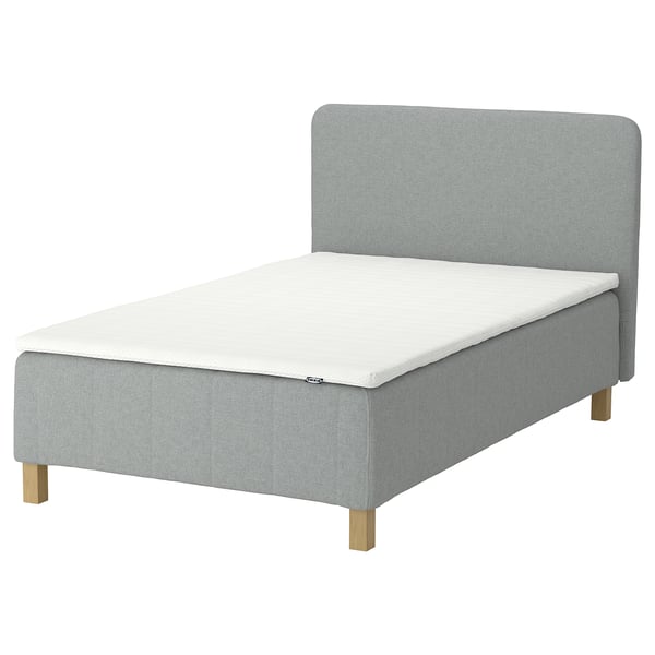 RÅHOLMAR Pocket spring mattress bse, 5 zones, incl leg, mattress pad and headboar firm/Tibbleby beige/grey Nisseholm, 140x200 cm