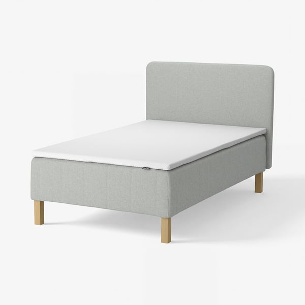 RÅHOLMAR Pocket spring mattress bse, 5 zones, incl leg, mattress pad and headboar firm/Tibbleby beige/grey Nordberget, 140x200 cm