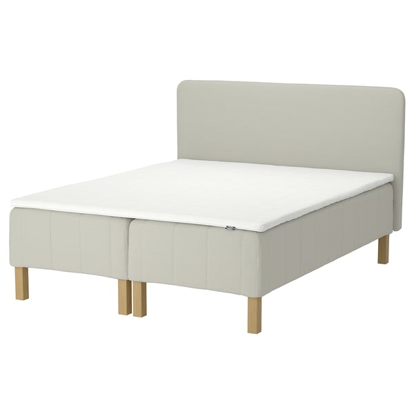 RÅHOLMAR bed, white, fabric, rectangular, soft headboard, upholstered, wooden legs.