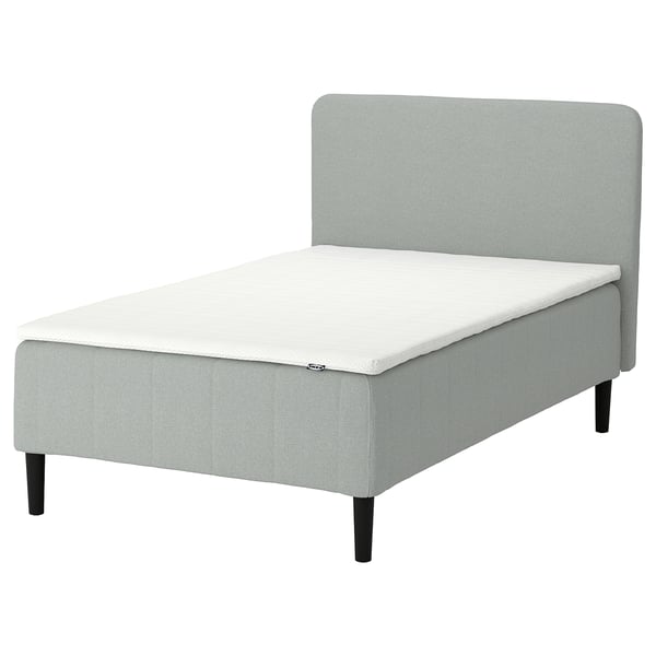 RÅHOLMAR Pocket spring mattress bse, 5 zones, incl leg, mattress pad and headboar medium firm/Tibbleby beige/grey Nisseholm, 140x200 cm