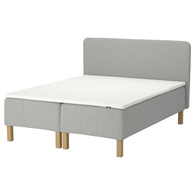 RÅHOLMAR Pocket spring mattress bse, 5 zones, incl leg, mattress pad and headboar medium firm/Tibbleby beige/grey Nisseholm, 180x200 cm
