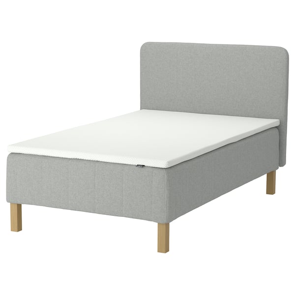 RÅHOLMAR Pocket spring mattress bse, 5 zones, incl leg, mattress pad and headboar medium firm/Tibbleby beige/grey Nordberget, 120x200 cm