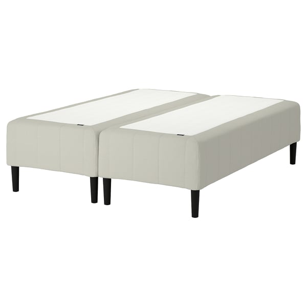 White IKEA RÅHOLMAR mattress & base with padded headboard & footboard.