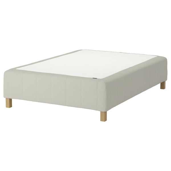 RÅHOLMAR bed base: white, upholstered, 4 wooden legs, rectangular.