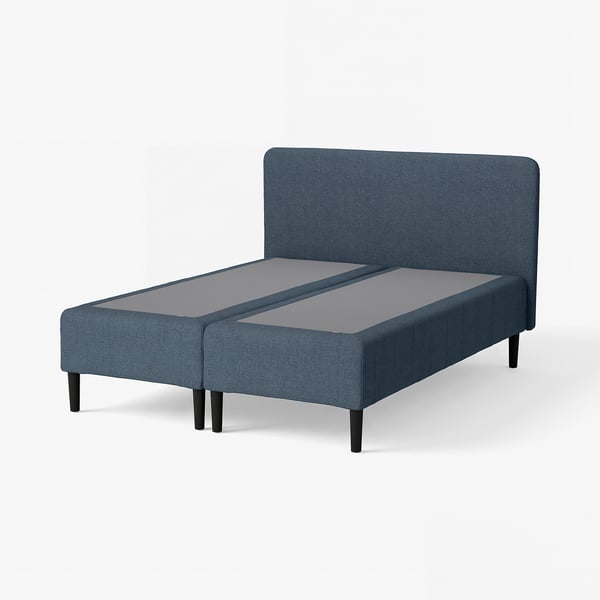 RENFJÄLLET Pocket spring mattress base, incl leg and headboard firm/Kilanda dark blue, 160x200 cm