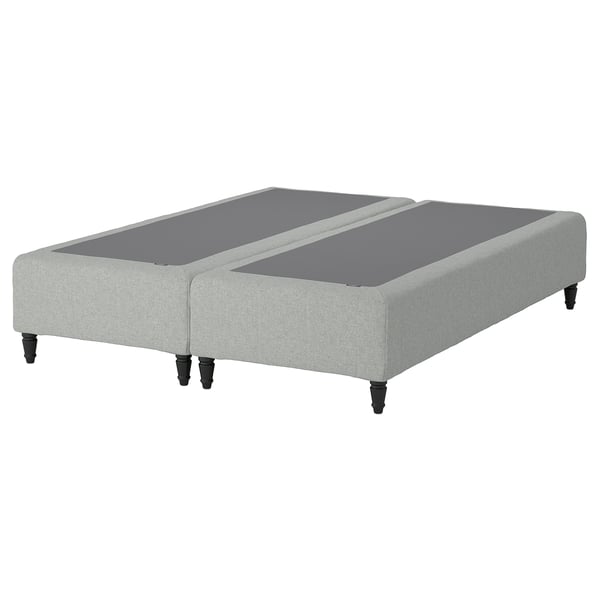 RENFJÄLLET Pocket spring mattress base, incl leg and headboard firm/Tibbleby beige/grey, 180x200 cm