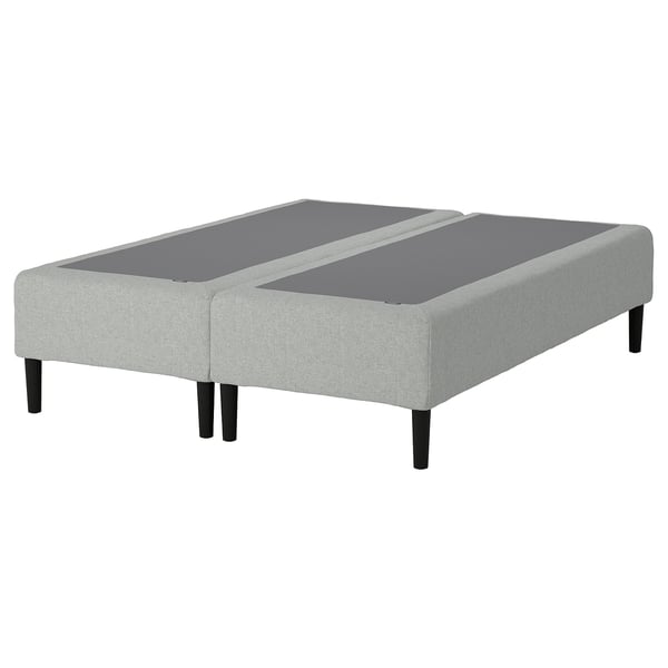 RENFJÄLLET Pocket spring mattress base, incl leg and headboard firm/Tibbleby beige/grey, 180x200 cm