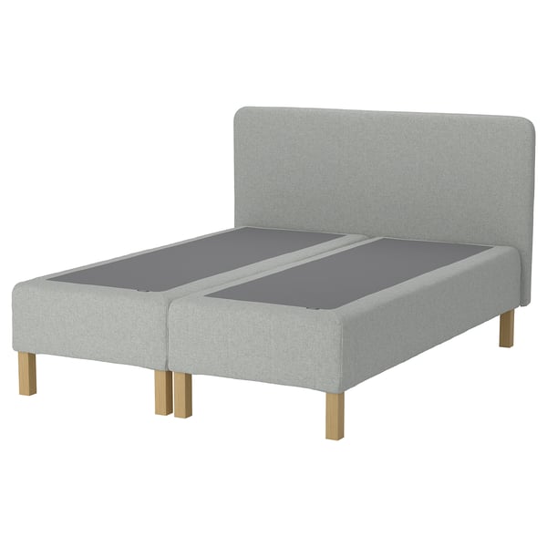 RENFJÄLLET Pocket spring mattress base, incl leg and headboard firm/Tibbleby beige/grey, 180x200 cm