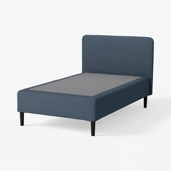 RENFJÄLLET Pocket spring mattress base, incl leg and headboard medium firm/Kilanda dark blue, 120x200 cm