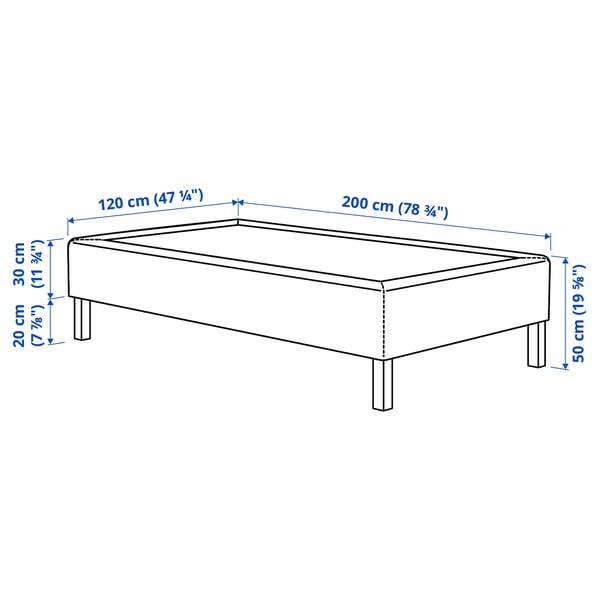 RENFJÄLLET Pocket spring mattress base, incl leg and mattress pad firm/Kilanda dark blue Näsfjället, 120x200 cm
