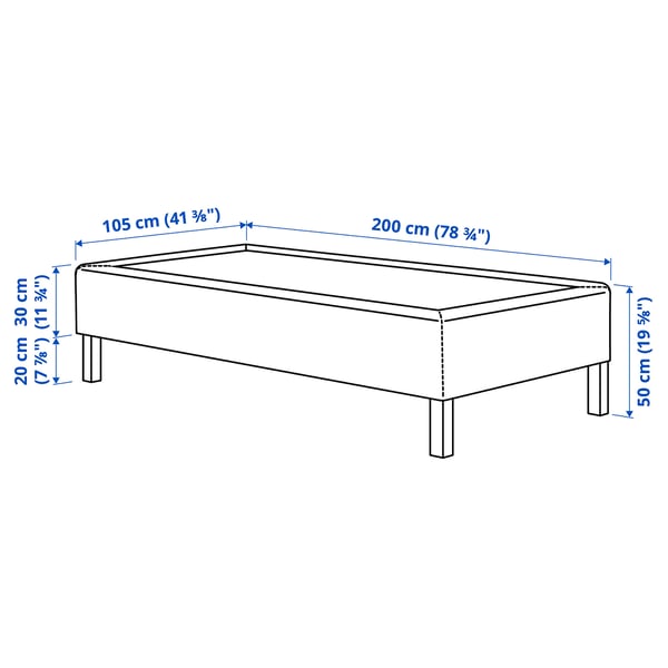 RENFJÄLLET Pocket spring mattress base, incl leg and mattress pad firm/Kilanda dark blue Nisseholm, 105x200 cm