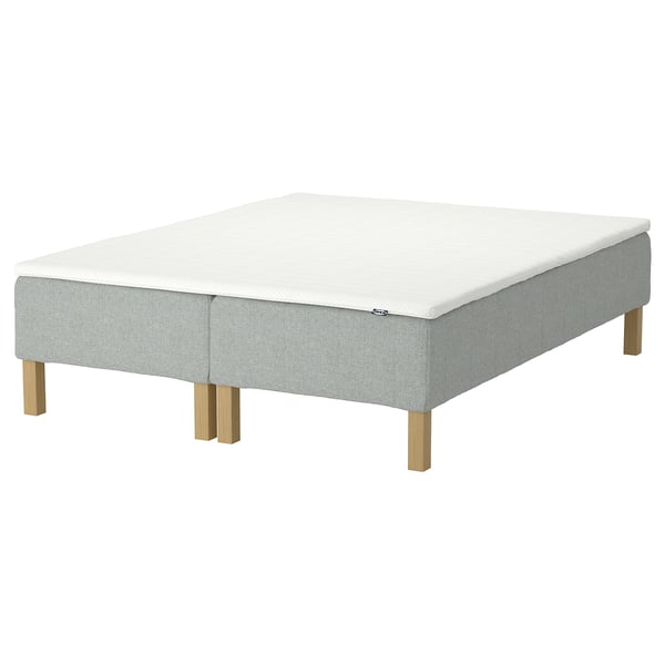 RENFJÄLLET mattress base: light grey, fabric, square, wooden legs.