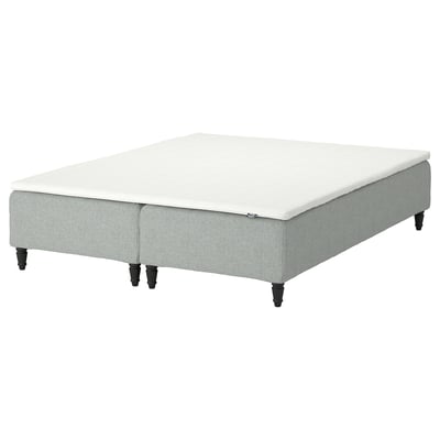 RENFJÄLLET bed base, light grey, fabric-covered, rectangular with tapered legs.