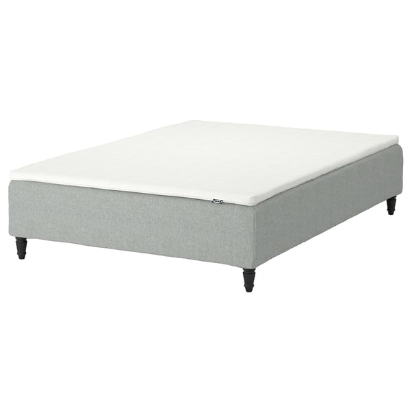RENFJÄLLET Pocket spring mattress base, incl leg and mattress pad firm/Tibbleby beige/grey Nisseholm, 140x200 cm