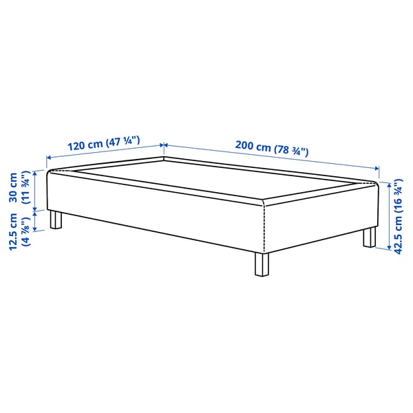 RENFJÄLLET Pocket spring mattress base, incl leg and mattress pad medium firm/Kilanda dark blue Näsfjället, 120x200 cm