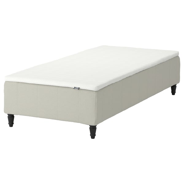 RENFJÄLLET white mattress, firm feel, upholstered, four black legs.