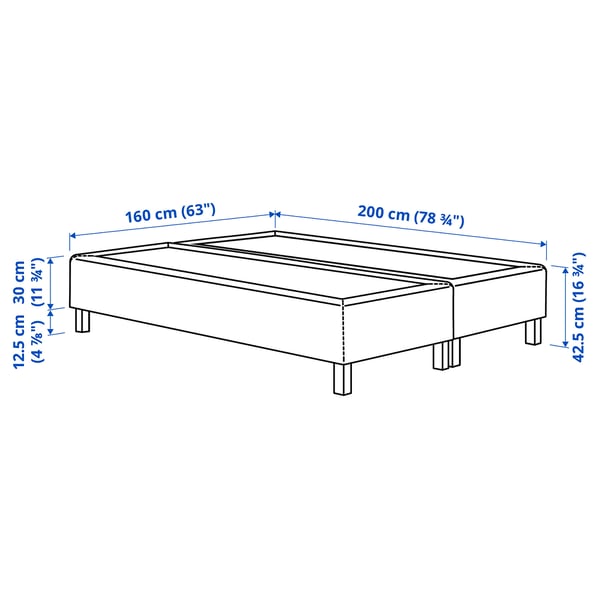 RENFJÄLLET Pocket spring mattress base, incl leg firm/Kilanda dark blue, 160x200 cm