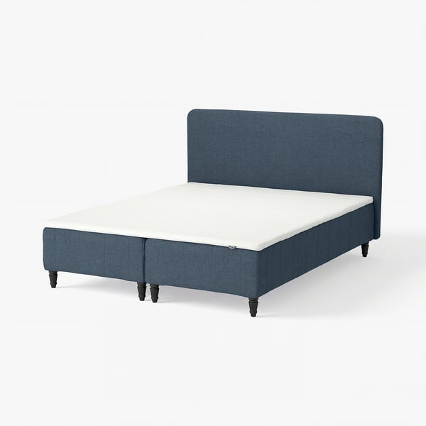 RENFJÄLLET Pocket spring mattress base, incl leg, mattress pad and headboar firm/Kilanda dark blue Nisseholm, 160x200 cm