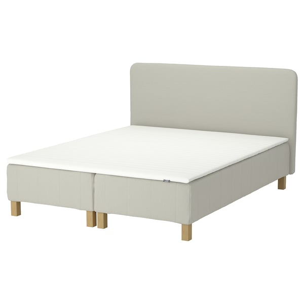 RENFJÄLLET Pocket spring mattress base, incl leg, mattress pad and headboar firm/Knisa light beige Näsfjället, 160x200 cm