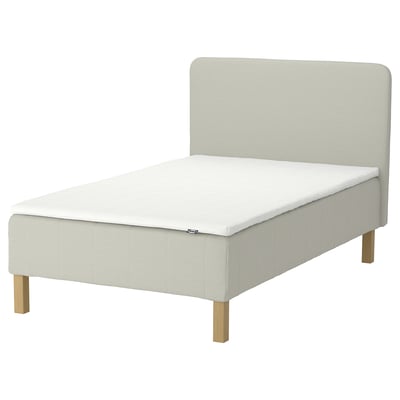 RENFJÄLLET Pocket spring mattress base, incl leg, mattress pad and headboar firm/Knisa light beige Nisseholm, 120x200 cm