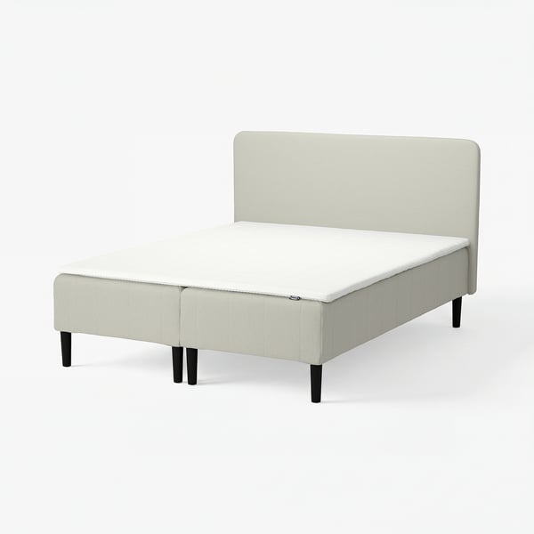 RENFJÄLLET Pocket spring mattress base, incl leg, mattress pad and headboar firm/Knisa light beige Nisseholm, 160x200 cm