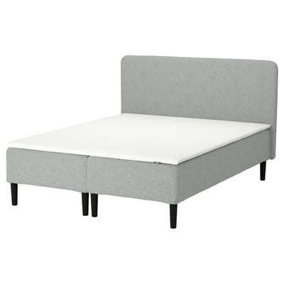 RENFJÄLLET Pocket spring mattress base, incl leg, mattress pad and headboar firm/Tibbleby beige/grey Näsfjället, 160x200 cm