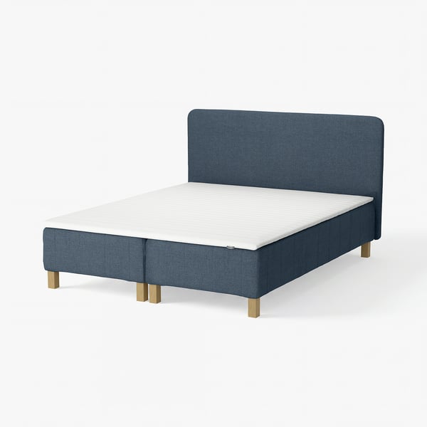 RENFJÄLLET Pocket spring mattress base, incl leg, mattress pad and headboar medium firm/Kilanda dark blue Näsfjället, 160x200 cm
